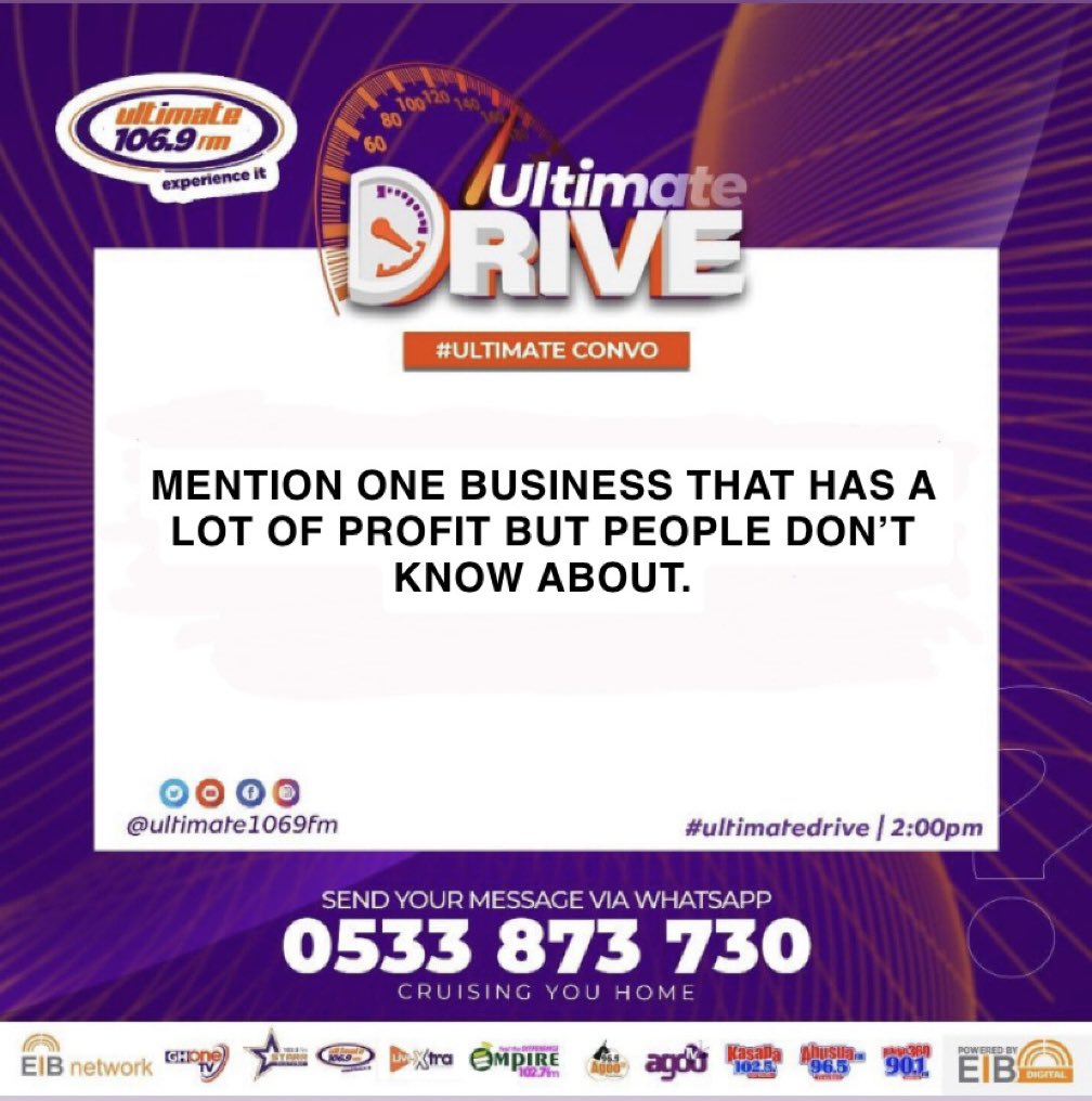 Ultimate1069fm's tweet photo. Mention one business that has a lot of profit but people don’t know about? Reply with #UltimateDrive 

@MrBerry_Gh is driving the city home, stay active! https://t.co/iU9n6DTv7Y