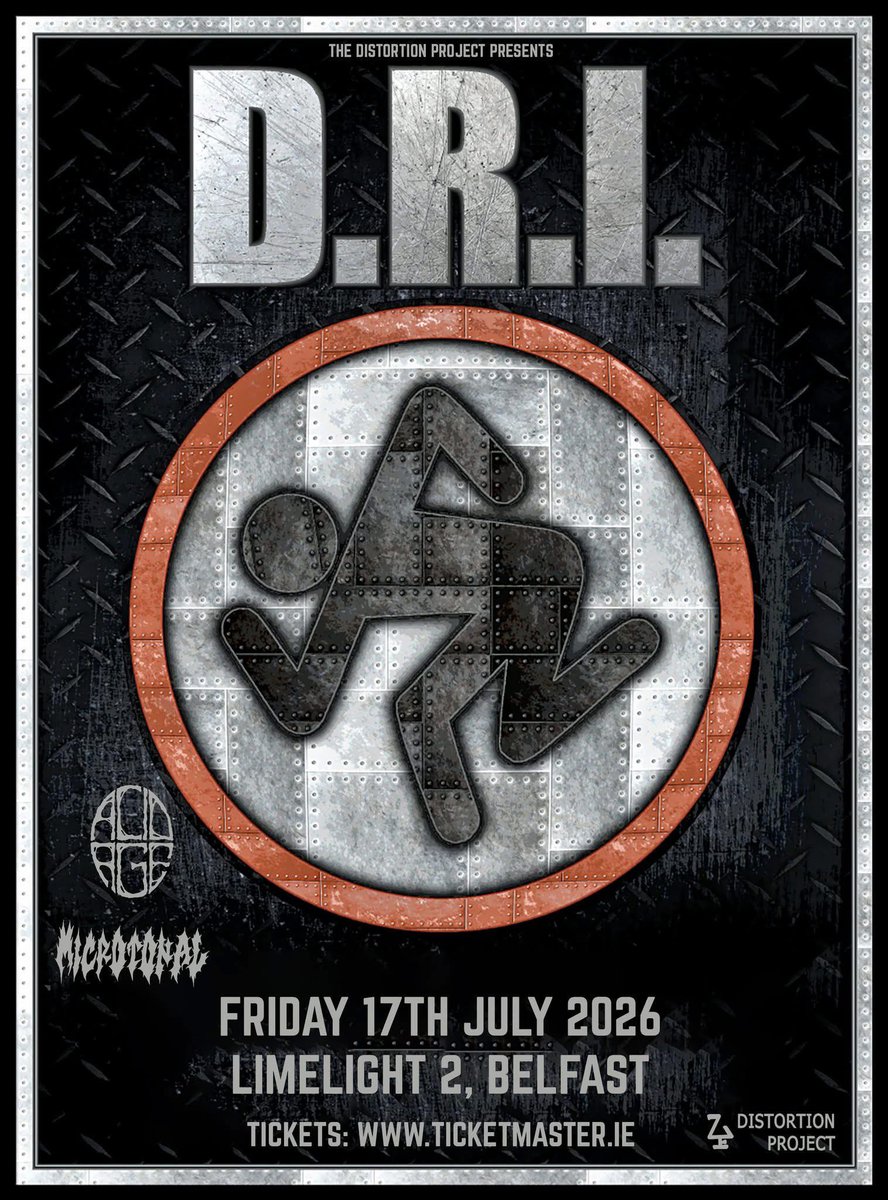 LimelightNI's tweet photo. ICYMI 🚨 Crossover thrash heroes D.R.I (Dirty Rotten Imbeciles), with support from Acid Age and Microtonal will play the Limelight 2, Belfast on Friday 17th July 🎶

🎫 Remaining tickets on sale now from Ticketmaster. https://t.co/WORGUNKo6G