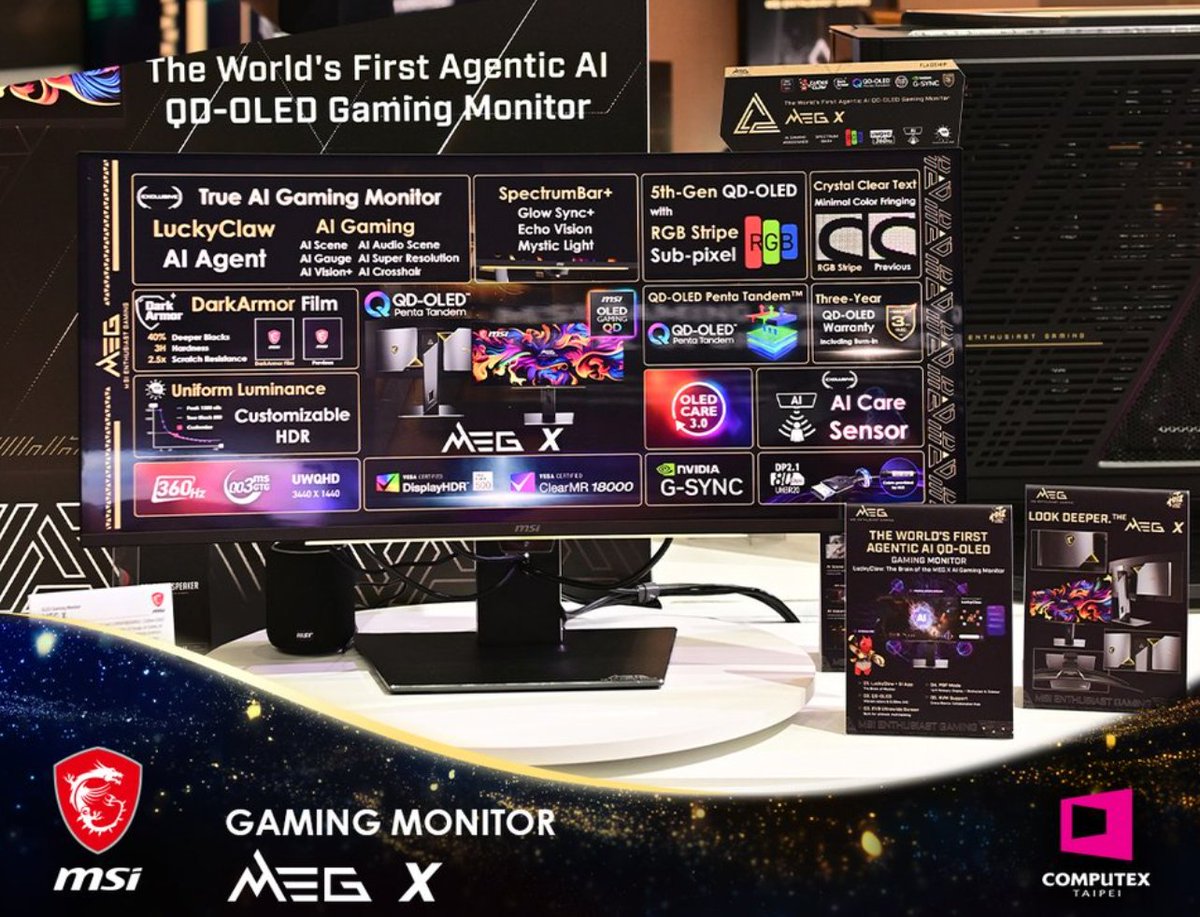 pcguidedotcom's tweet photo. Two QD-OLED gaming monitors unveiled by MSI at Computex 2026 come with "world's first" features https://t.co/ohdnirAn3p