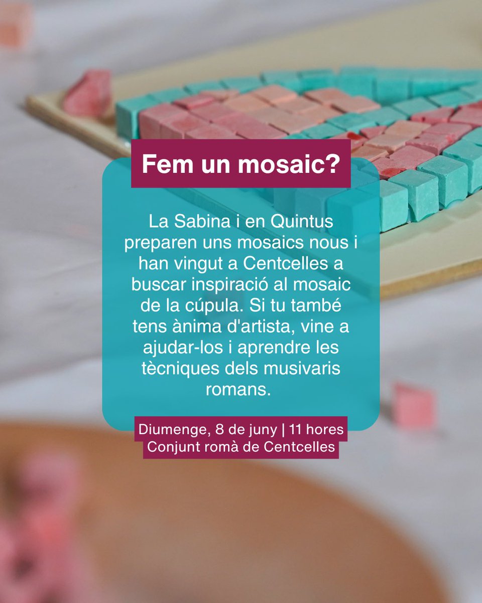 MNATTGN's tweet photo. Tens ànima d’artista? 🎨✨
Apunta’t a descobrir-ho amb la Sabina i en Quintus, que visiten Centcelles per inspirar-se amb el mosaic de la cúpula🌀.

🗓️ Diumenge, 7 de juny
📍 Conjunt romà de Centcelles (Constantí)

🎟️ https://t.co/4ls2ZAmtbB https://t.co/xzm5H8cBzS