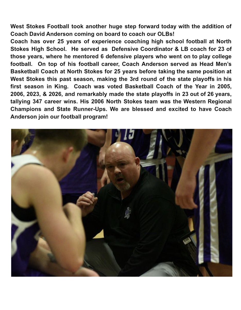 CoachTLowman's tweet photo. HUGE!  @weststokesfb got a lot better last night with the addition of several coaches to our staff!  There’s no better group of men and dads with the experience &amp; knowledge of the game!  The first of a few to roll out today… Welcome aboard Coach! https://t.co/q2jztigtmx
