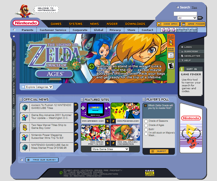 WebDesignMuseum's tweet photo. Nintendo homepage in June 2001  

#WebDesignHistory https://t.co/awbunwtWtz
