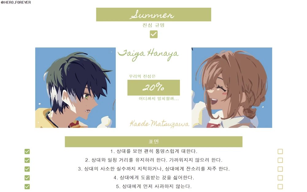 HER0_F0REVER's tweet photo. #체크리스트 #배포

솔직하지 못한 상대의 진심을 알아볼 수 있는 진심 규명 체크리스트를 전체 공개로 배포합니다. (총 32문항)

지인 드림 페어 헌정 체크리스트입니다. 상호 소중한 관계의 페어에 적합합니다.

체크리스트 내의 공지사항을 꼭 읽어주세요 ^___^

https://t.co/XvR4b5kTNr https://t.co/tRAVtPjiwQ