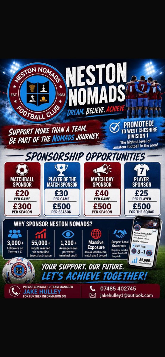 NestonNomadsFC's tweet photo. Sponsorship opportunities available for anyone interested getting involved with the Neston Adults 💜 please DM or contact @jake_hulley for more information 🤝 https://t.co/ivesTCbn0F
