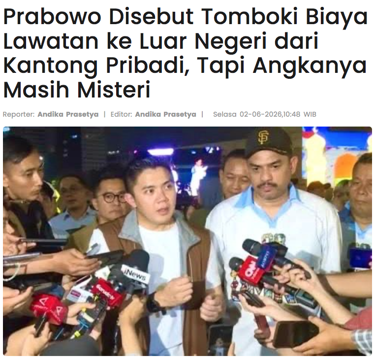 PostingnewsId's tweet photo. Prabowo Disebut Tomboki Biaya Lawatan ke Luar Negeri dari Kantong Pribadi, Tapi Angkanya Masih Misteri https://t.co/Ir3t4pbkhU https://t.co/kuUNH78rYU