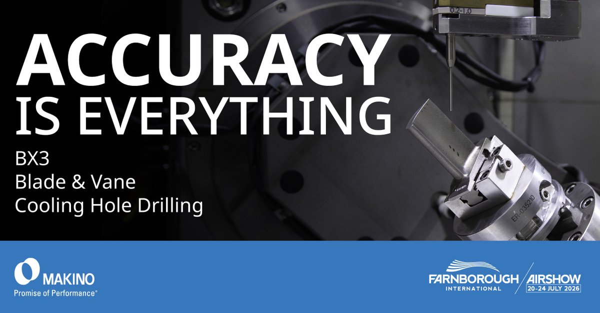 MakinoMachine's tweet photo. When every second counts, power your hole drilling production with 𝗠𝗮𝗸𝗶𝗻𝗼.

𝗣𝘂𝘀𝗵 𝘁𝗵𝗲 𝗯𝗼𝘂𝗻𝗱𝗮𝗿𝗶𝗲𝘀 𝗼𝗳 𝘄𝗵𝗮𝘁’𝘀 𝗽𝗼𝘀𝘀𝗶𝗯𝗹𝗲 𝗶𝗻 𝗮𝗲𝗿𝗼𝘀𝗽𝗮𝗰𝗲 𝗘𝗗𝗠 𝗺𝗮𝗰𝗵𝗶𝗻𝗶𝗻𝗴 𝘄𝗶𝘁𝗵 𝘁𝗵𝗲 𝗕𝗫𝟯’𝘀 𝗯𝗿𝗲𝗮𝗸𝘁𝗵𝗿𝗼𝘂𝗴𝗵-𝗱𝗲𝘁𝗲𝗰𝘁𝗶𝗼𝗻 𝗰𝗮𝗽𝗮𝗯𝗶𝗹𝗶𝘁𝘆.

Set up a private meeting with Makino during Farnborough and discover how the BX3 can help you reduce non-machining time and provide easy access for electrode and guide changing while the machine is running:  https://t.co/6mX56aIwYT

@MakinoMachine #MakinoBX3 #HoleDrillingEDM #EDM #FarnboroughAirshow #FIA2026