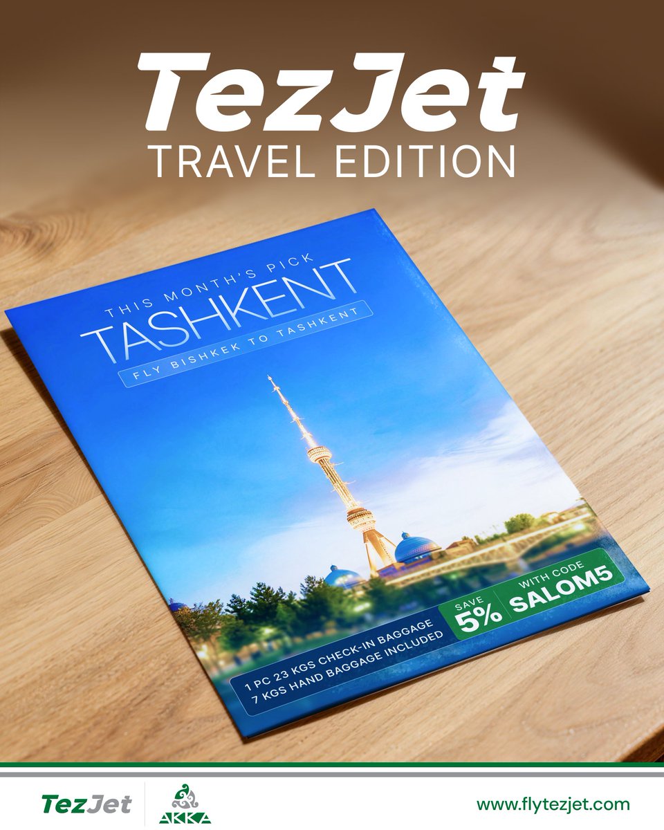 FlyTezJet's tweet photo. 🇬🇧 Tashkent takes the cover this month.

https://t.co/osDFNwdi6L

#TezJet #BishkekToTashkent #FlyTezJet #TashkentFlights #TravelWithTezJet https://t.co/GDpAeBrmUF