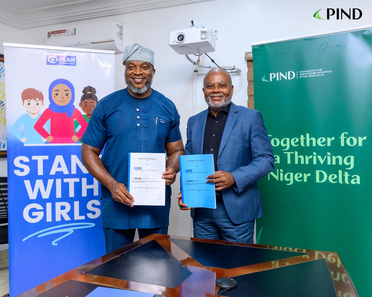 PINDFoundation's tweet photo. 𝐀 𝐍𝐞𝐰 𝐏𝐚𝐫𝐭𝐧𝐞𝐫𝐬𝐡𝐢𝐩 𝐟𝐨𝐫 𝐈𝐧𝐜𝐥𝐮𝐬𝐢𝐯𝐞 𝐃𝐞𝐯𝐞𝐥𝐨𝐩𝐦𝐞𝐧𝐭

PIND Foundation and @Plan_Nigeria have signed a strategic partnership to advance gender equality, social inclusion, safeguarding, youth empowerment, and community resilience across the Niger Delta.

Together, we're building stronger systems that create opportunities and leave no one behind.

#PINDFoundation 
#PlanInternationalNigeria 
#GenderEquality 
#CommunityResilience 
#NigerDelta