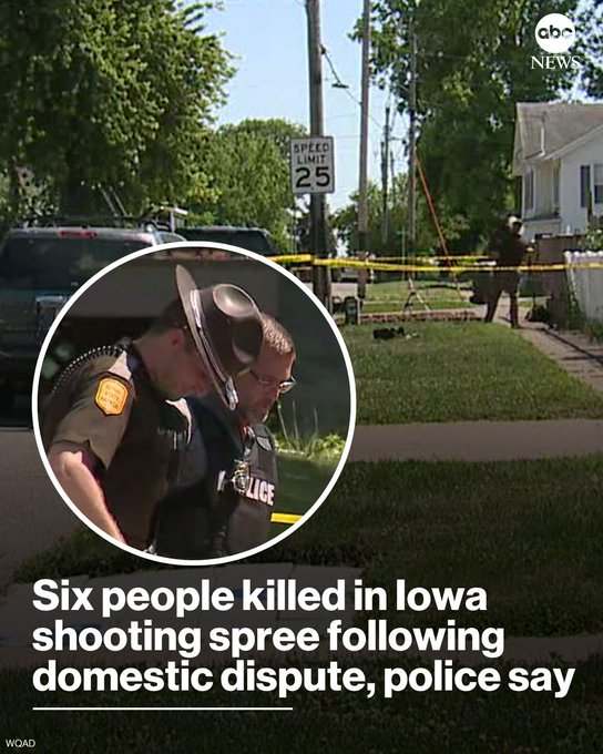 eyes_globe's tweet photo. 🚨 IOWA: A domestic dispute turned into a mass shooting in #Muscatine, leaving 6 family members dead.

The suspected gunman, 52-year-old Ryan McFarland, later died from a self-inflicted gunshot wound after being confronted by police.

7 dead in total.

#sstvi https://t.co/iqMqzivWCo