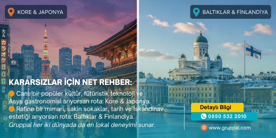 gruppal's tweet photo. Kararsız kalanlar için kısa rota rehberi ✈️

• Neon ışıkları, anime/k-pop kültürü, hızlı trenler ve dünyanın en etkileyici şehir enerjisi ilgini çekiyorsa → rota: Kore & Japonya 

• Minimal mimari, huzurlu sokaklar, masalsı eski şehirler ve İskandinav atmosferi seni çekiyorsa → rota: Baltıklar & Finlandiya 

İki rota da bambaşka bir dünya sunuyor.
Gruppal ise her iki tarafta da klasik turist deneyiminin ötesine geçip şehri gerçekten hissettiriyor. 🌍

Peki sen hangisini seçerdin? 👀