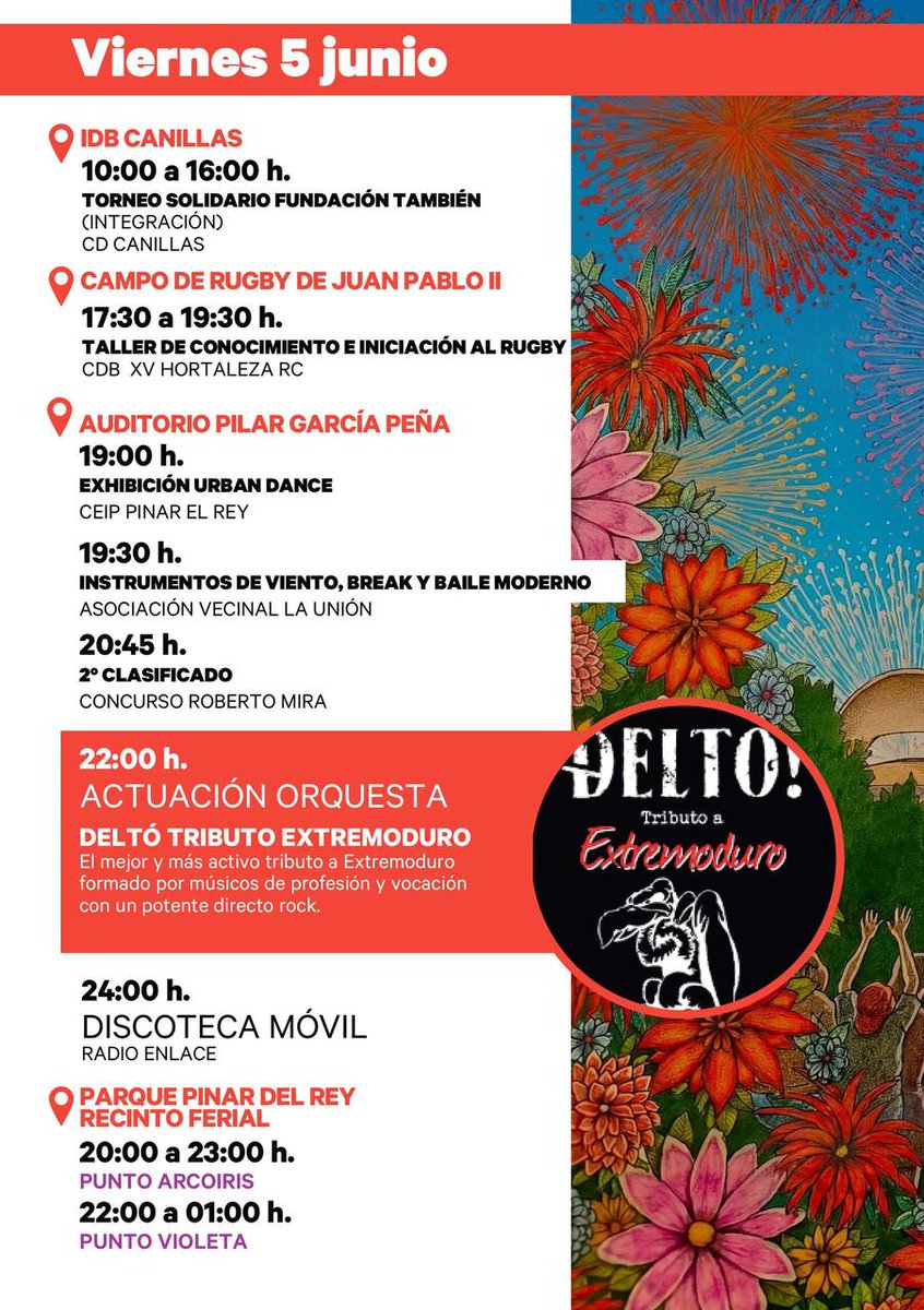 JMDHortaleza's tweet photo. 🎉¡Continúan las Fiestas de la Primavera 🥳🥳 !

Consulta el programa de actividades en el parque de Pinar del Rey para esta semana

¡Y recuerda! Hoy y mañana celebramos el Día del Niño 👦👧con las atracciones del ferial a 1,5 €🎡

#FiestasHortaleza2026 https://t.co/g8vj0gLs1Z
