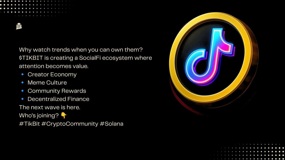 iam_lekan14's tweet photo. @SherifDefi Why watch trends when you can own them?

$TIKBIT is creating a SocialFi ecosystem where attention becomes value.

🔹 Creator Economy
🔹 Meme Culture
🔹 Community Rewards
🔹 Decentralized Finance

The next wave is here.

Who’s joining? 👇

#TikBit #CryptoCommunity #Solana https://t.co/z7hknJzVrx