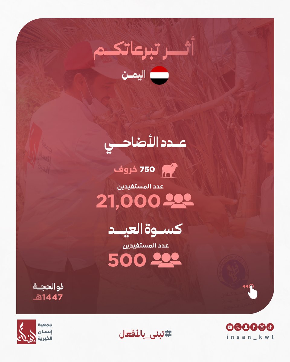 insan_kwt's tweet photo. ما كان لهذا الإنجاز أن يكتمل لولا فضل الله ثم جودكم وعطائكم الدائم. 🤝💚
https://t.co/IFLA7leXul
مشاريع ذي الحجة تكتمل بنجاح.. شكراً لكل يدٍ امتدت بالخير وتركت أثراً لا ينسى. 🌟 https://t.co/zWVMjt2z8l