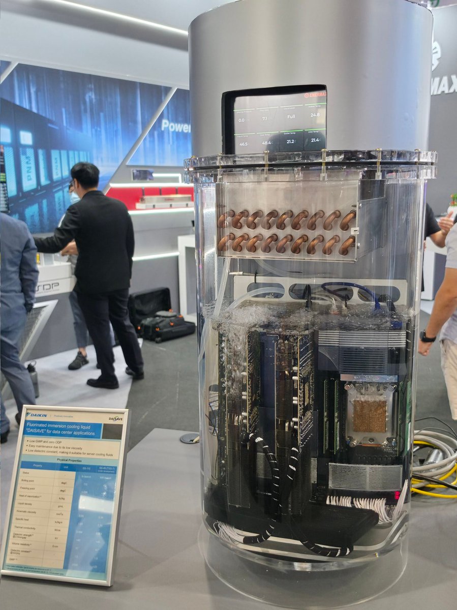 madness727's tweet photo. Enermax showing their "DAISAVE" Liquid Cooling for data center applications.
Notice the bubbles coming off of the 12pin connector  🤣 https://t.co/qbsExCx99F