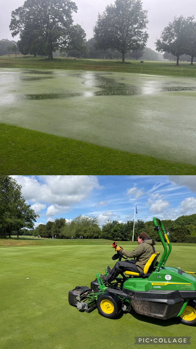 langhorn_stuart's tweet photo. 1.5 inches of rain. Pictures 3 hours apart. The effectiveness of @DjukeLtd PCD drainage @beaconsfield_gc. https://t.co/AIwHmO6s7w