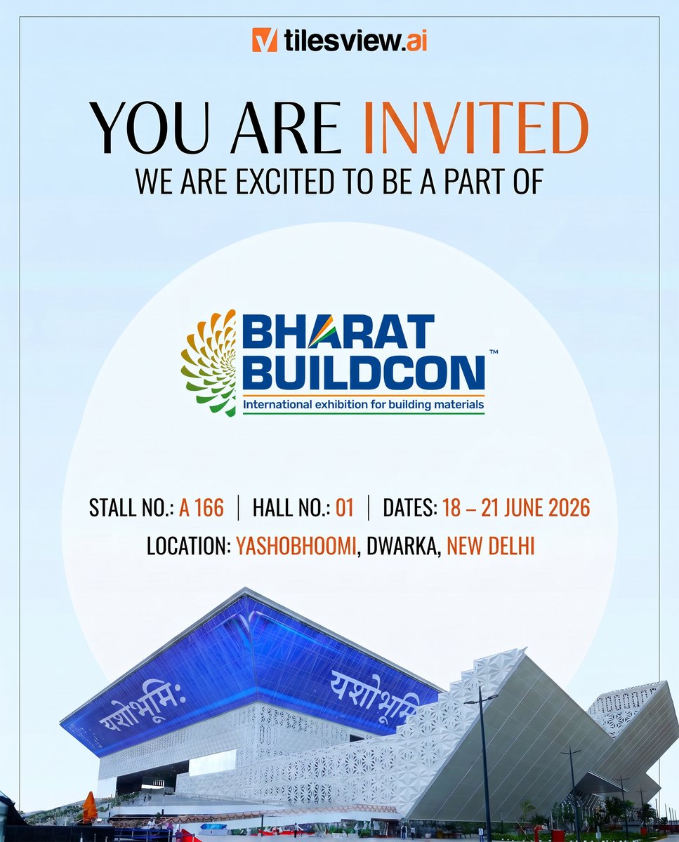 TilesVisualizer's tweet photo. We're excited to be at Bharat Buildcon 2026.

📍 Hall 01 | Stall A166
📅 18–21 June 2026
📍 Yashobhoomi, New Delhi

Visit https://t.co/Vs9zN3BCc9 and discover AI-powered visualization for the building materials industry.

🌐 https://t.co/Vs9zN3BCc9

#BharatBuildcon #TilesviewAI https://t.co/XKVwbV13JN