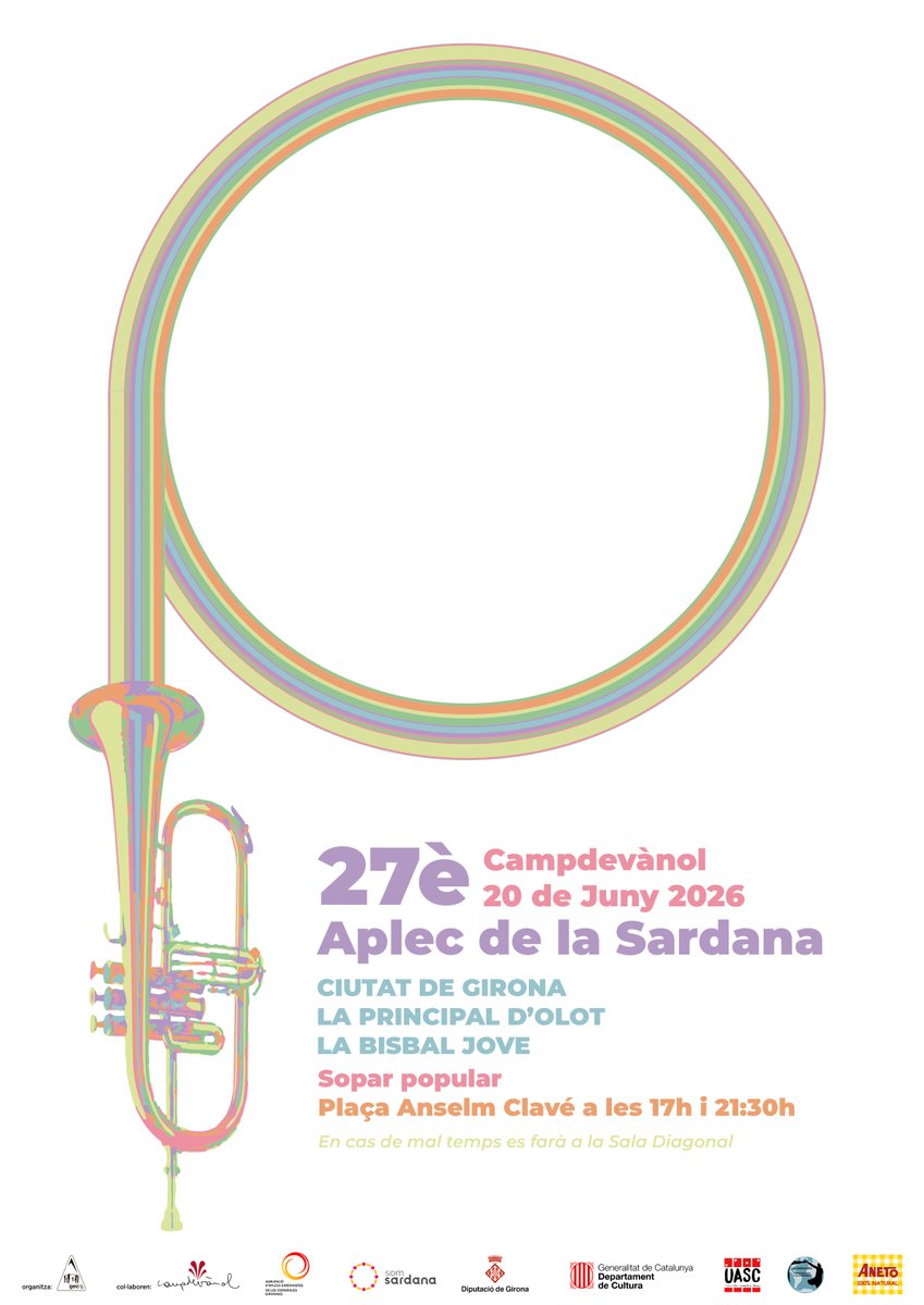 Agrupaplecsgiro's tweet photo. Aplecs de la Sardana d'aquest mes de juny de 2026 a les comarques gironines: l'Escala, la Bisbal d'Empordà, Campdevànol, Anglès, Riudarenes i Llançà https://t.co/Ng4T3AsARS