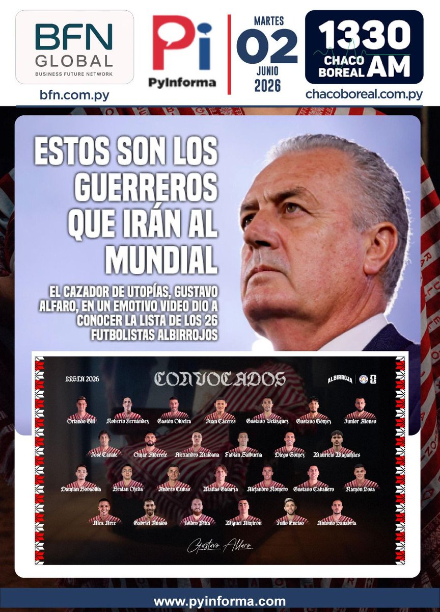 1330am's tweet photo. 🗞️ Las tapas de los diarios de hoy en Paraguay.
¿Qué temas marcan la agenda nacional esta mañana?
👇🧵 Desplegá el hilo para ver las portadas de los principales medios escritos del país.
#TapasDeDiarios #NoticiasPy #ParaguayHoy https://t.co/EMCzw4vADm