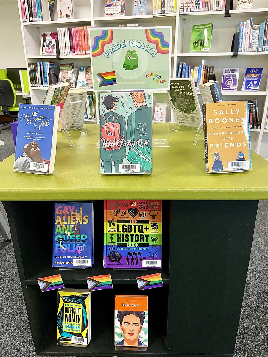 NESClib's tweet photo. Pride Month in the library 🌈📚
Come check out our display!
A space for all students, always 💛 
#ReadWithPride #YouBelongHere #NESClib https://t.co/DFU8w7Y1Af