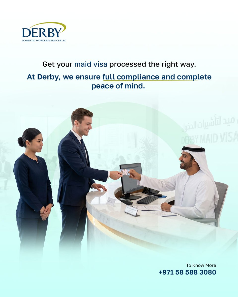 DerbyVisaCenter's tweet photo. Get your maid visa processed the right way.

Derby Domestic Worker Services helps families across the UAE complete their maid and nanny visa applications with ease and confidence.

Leave the paperwork to us while you focus on what matters most.

Call: +971585883080

#MaidVisa https://t.co/jKKh1TNywM