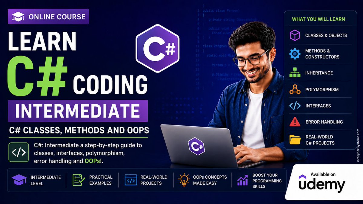metlasudha's tweet photo. Learn C# Coding Intermediate: C# Classes, Methods and OOPs
https://t.co/iORFzzJ5Gh
#csharp #Programming #aspnet #microsoft #development #coding #explore #udemy https://t.co/N0kaTczqBQ
