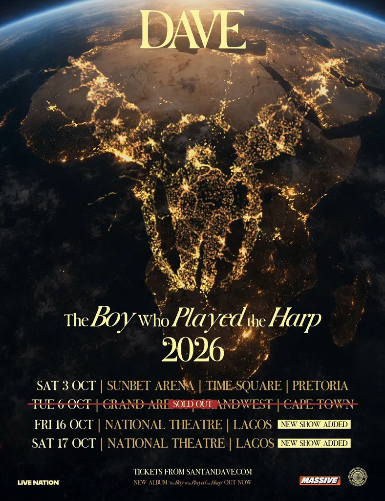 the49thstreet's tweet photo. DAVE’S FIRST HEADLINE SHOW IN NIGERIA. 🇳🇬 

THE BOY WHO PLAYED THE HARP TOUR COMING TO LAGOS 🔜 

🗓️: OCT 16 &amp; 17 https://t.co/VAkpKB4Nxr
