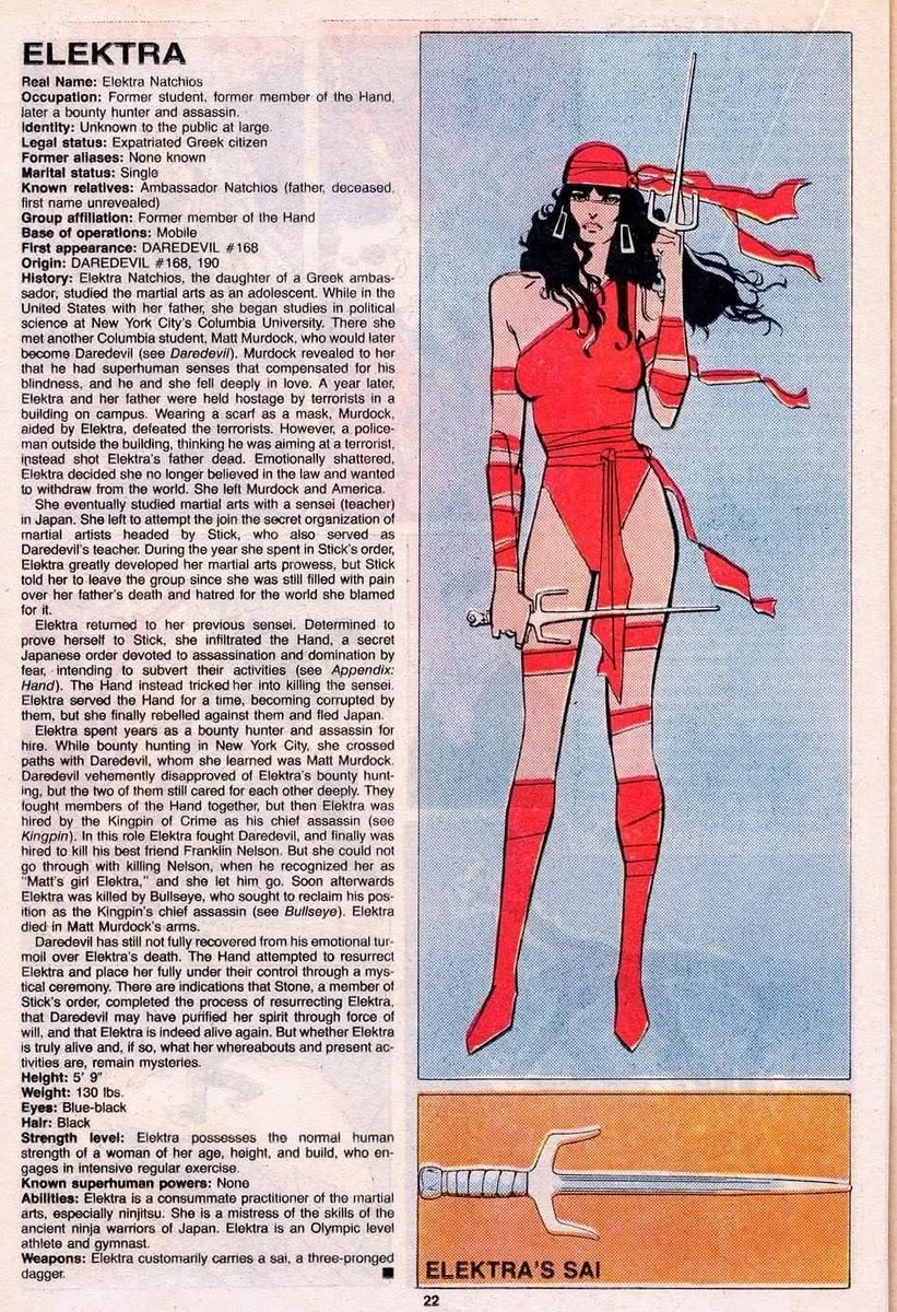 comicbookaddt's tweet photo. What are your thoughts or memories of Elektra? The Official Handbook of the Marvel Universe Deluxe Edition #4 (V2; 1985; Marvel Comics)
Writer: Mark Gruenwald, Peter Sanderson
Penciler: Bill Sienkiewicz
Inker: Joe Rubinstein
Colorist: Andy Yanchus https://t.co/fRBjDMG7Qz