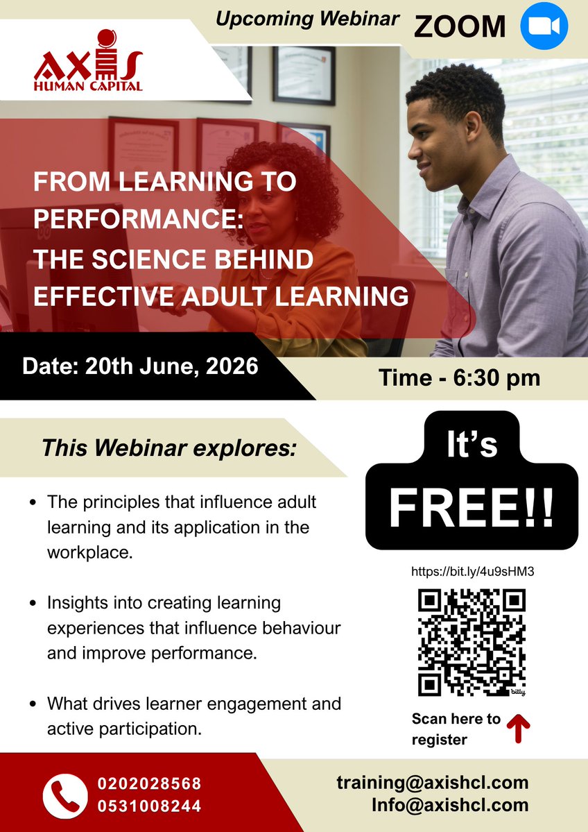 axishcl's tweet photo. Why do some learning experiences create lasting behaviour change while others are quickly forgotten?

Join our FREE webinar on effective Adult Learning Principles and discover what makes learning truly stick

📅20 June 2026
🕜6:30 PM

 REGISTER: https://t.co/hZERW38dg5 https://t.co/bMTWahX5zG