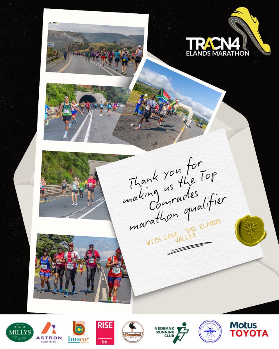 ElandsMarathon's tweet photo. Good luck to all the Comrades marathon runners!
The valley calls again on the 27th February 2027!
#TRACN4ElandsMarathon
#ElandsMarathon2026 #5YearMilestone #ComradesQualifier #TwoOceansQualifer #RunElands #DareToBeGreat #PBFarm https://t.co/h1kd5wJZUQ