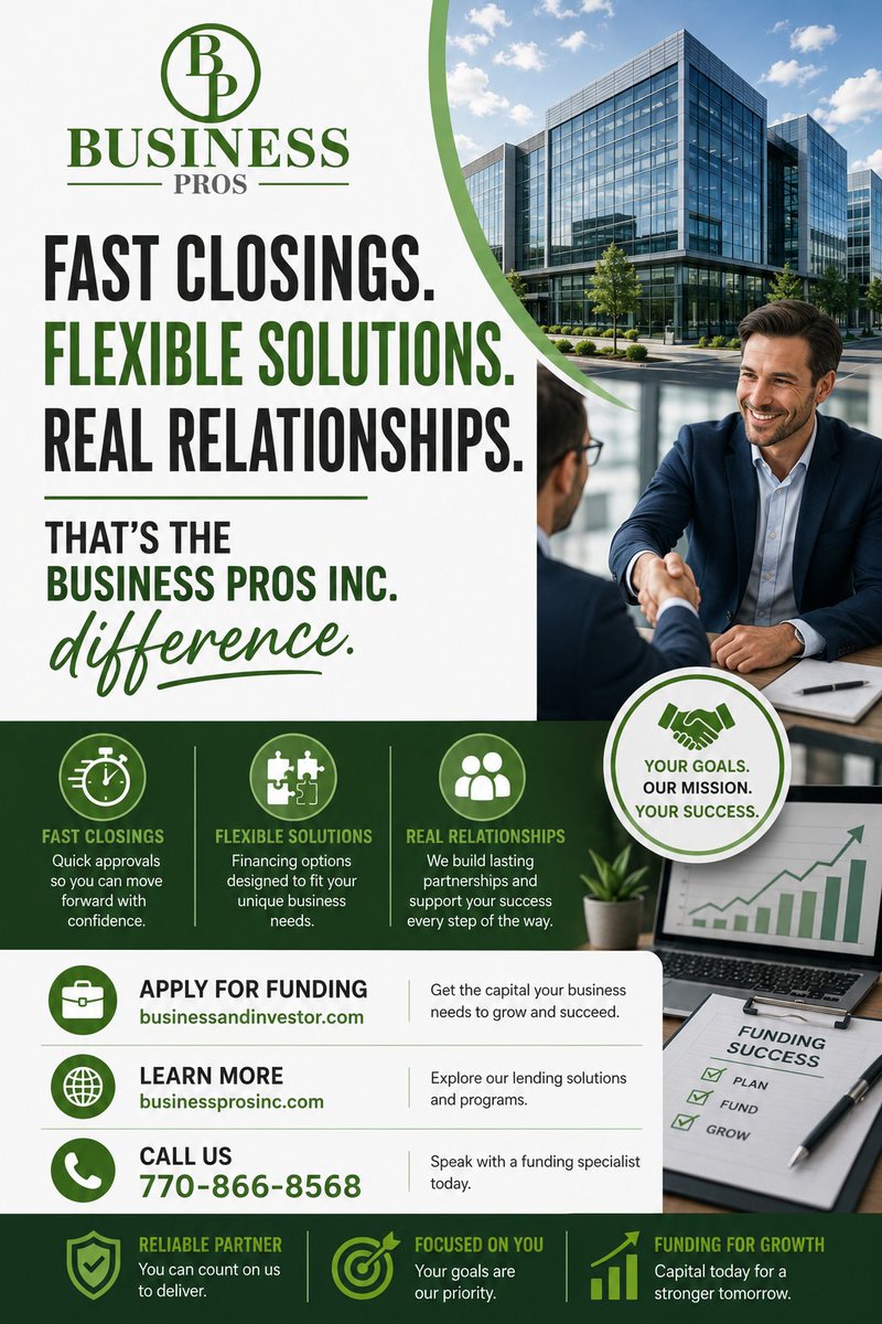 yourbusprosinc's tweet photo. Fast Closings. Flexible Solutions. Real Results.Funding built around your business goals.📞 770-866-8568
🌐 https://t.co/TfBVVvBI3O
#BusinessFunding #BusinessGrowth #CommercialLoans #SmallBusinessOwners https://t.co/NoFhDcP0aW