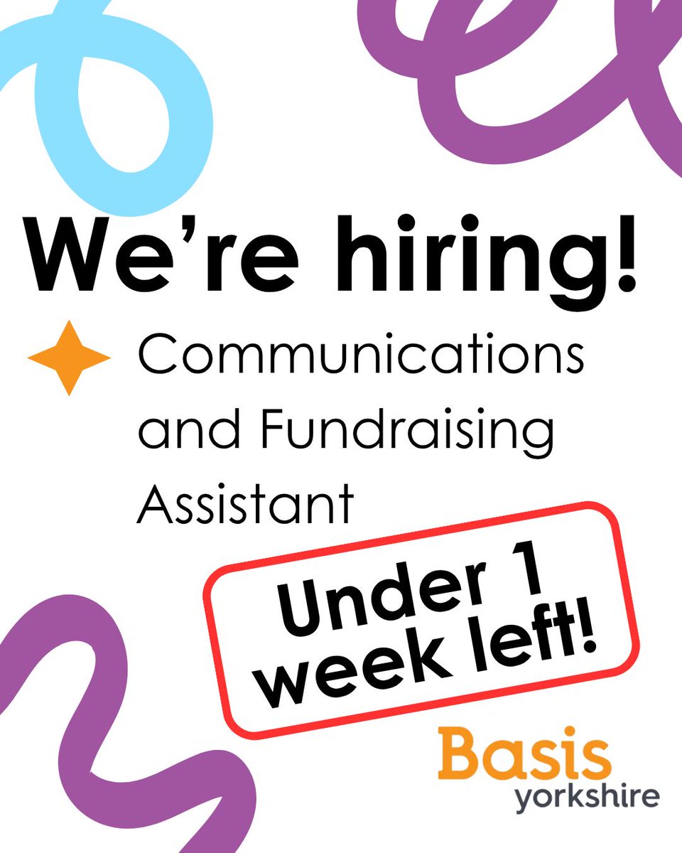 BasisYorkshire's tweet photo. 📣 Under a week left!📣 

We're looking for a Communications and Fundraising Assistant to join our Admin Team!

Deadline: 9th June (midday)

Apply now: https://t.co/bIBQ8zbXZw https://t.co/4tIwcHyPaK