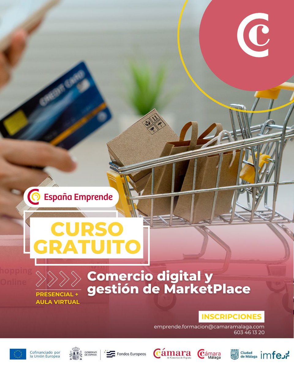 Camara_Malaga's tweet photo. 🛍️🚀 ¿Tienes un comercio y quieres adaptarte a las nuevas tendencias del mercado?

La Cámara de Comercio de Málaga pone en marcha una nueva programación formativa de #EspañaEmprende para ayudarte a mejorar la competitividad de tu negocio y potenciar tus ventas.

📚 Próximos cursos:

👉 Comercio digital y gestión de marketplace
🔗https://t.co/QxrIWiPbGq
