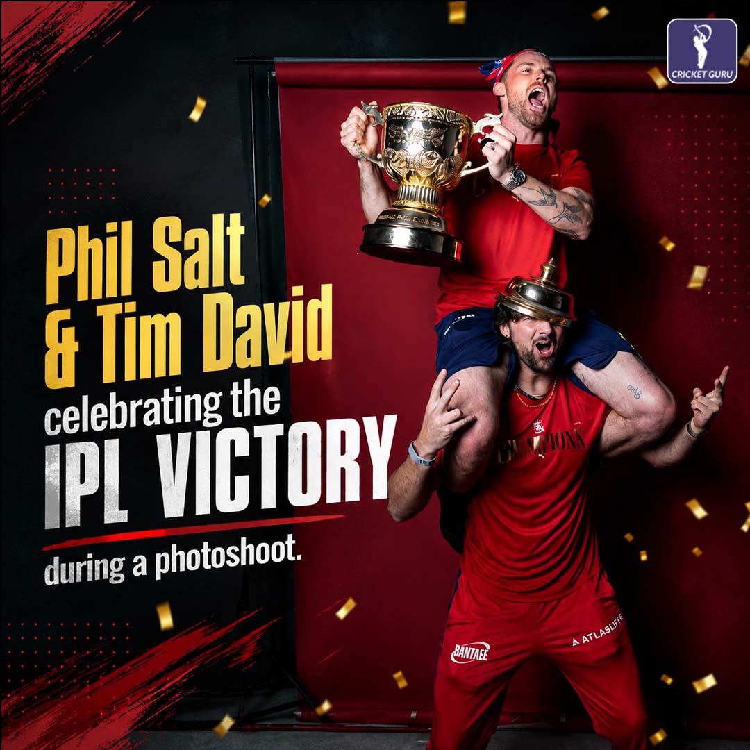 CricketGuru_CG's tweet photo. Phil Salt and Tim David celebrating the IPL Victory during a photoshoot.

#PhilSalt #TimDavid #IPL2026 #IPL #TataIPL #IPLFinal #RajatPatidar #ViratKohli #RCB #RCBChampion #IPLChampion #EeSalaCupNamdu #IPLPhotoshoot #IPLPlayoffs #RCBvGT

[IPL 2026 FINAL, RCB vs GT, IPL, Virat Kohli, IPL Playoffs]