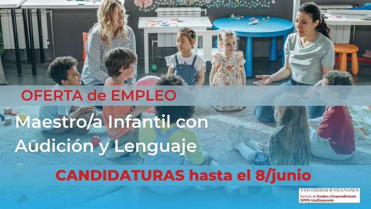 SIP_USAL's tweet photo. 📢 Oferta de empleo:  Buscamos Maestro/a de Infantil🎓 Requisitos: titulación en Infantil (A.L. o Ed. Especial) y estar inscrito/a en el ECYL.  
Más información y candidaturas 👇https://t.co/opI3mbFIoL https://t.co/TtAqD5qMeF
