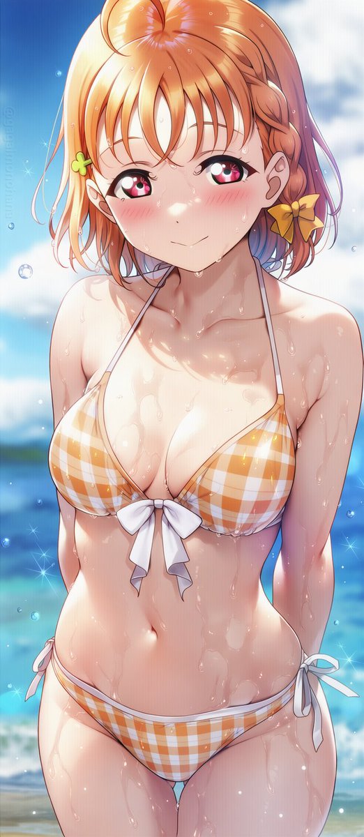 gagaimonohana's tweet photo. おはようございます☀
ビキニな千歌ちゃんいっぱい作りました。1枚目の躍動感はなかなかいい感じ🙂。まだあるんだけど、サボりモードで明日もやっていいかしら？

#lovelive
Chika Takami 
高海千歌
SFW anime-style AI digital art. https://t.co/d4DeKFk0yW