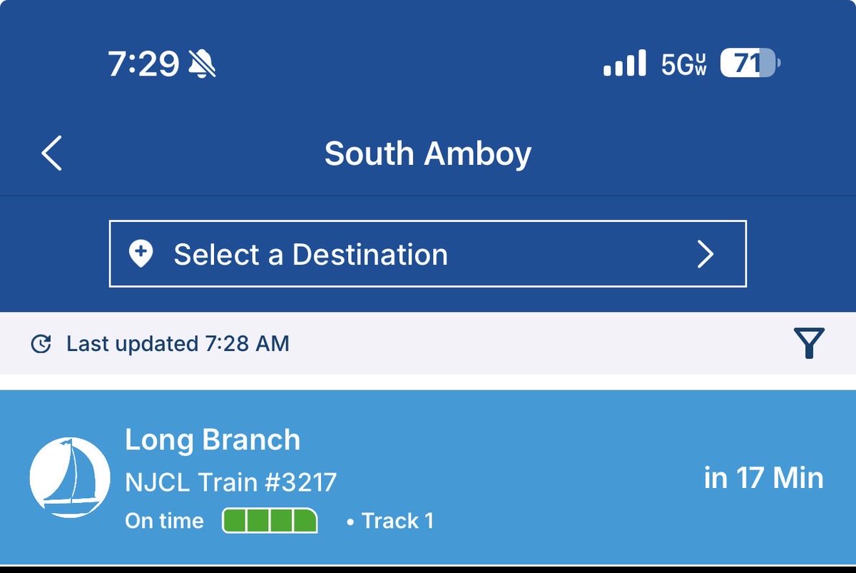 ReichNow's tweet photo. Has anyone using DepartureVision in the new @NJTRANSIT app seen anything other than “on time” for a status? 

Case in point: Train 3217 reported as 20 minutes late and clearly behind schedule, but showing as “on time” on DepartureVision.

@NJTransit_CA https://t.co/X0QzPVVTvT