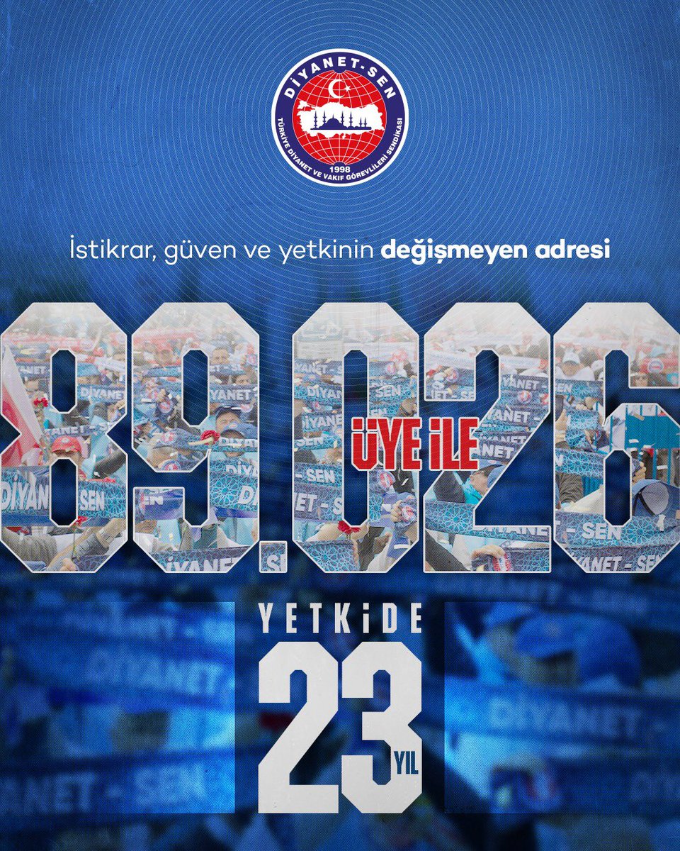 yildizali19's tweet photo. HEP BİRLİKTE HEP ZİRVEDE! 🎯
89.026 ÜYE 👥

📌BİR KEZ DAHA YETKİYİ KAZANDIRAN ÜYELERİMİZE VE TEŞKİLATIMIZA YÜREKTEN TEŞEKKÜRLER. 

💢1998’de "Birlikten kuvvet doğar" düsturuyla başlayan tarihi yürüyüşümüzde bugün 89.026 üye sayısına ulaşarak Diyanet ve Vakıf Hizmet Kolunda 23. kez yetkili sendika olmayı başaran, 🏆 Memur-Sen’de ilk yetkili sendika olarak “yetkide besmele”yi temsil eden Diyanet-Sen’in muazzez teşkilatını bu tarihi başarısı için tebrik ediyor; 

💢Üyesinden iş yeri temsilcisine, şube yöneticilerinden genel merkez yöneticilerine varıncaya kadar emeği geçen, ter akıtan herkese teşekkür ediyorum. 
 
💢Niteliği niceliğe dönüştüren, niceliği kurumsallıkla buluşturan, kazanımlarıyla Diyanet ve Vakıf çalışanlarının gururu, umudu, duası olmayı başarmış Diyanet-Sen olarak; ✨

💢Hizmet kolu çalışanlarımızın bu ilgi, takdir ve teveccühünün yüklediği sorumlulukla daha çok çalışmaya, daha çok kazanım üretmeye, masadan sahaya her platformda çalışanların hak ve menfaatlerini daha fazla savunmaya, geliştirmeye Yüce Allah’ın izni, üyelerimizin desteği ile devam edeceğiz! 
 
💢Bize teveccüh gösteren tüm üyelerimize, bu başarıda emeği olan tüm teşkilatımıza bir kez daha teşekkür ediyor, 23. kez kazandığımız yetkinin çalışanlar, üyeler ve ülkemiz için hayırlara vesile olmasını diliyorum.

✅Teşkilatımıza emek, ömür ve gönül verenlere yürekten teşekkür ediyoruz.

#SendikacılığınZirvesiDiyanetSen
#Yetkide23Yıl
