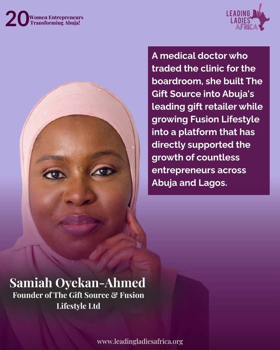 LeadingLadiesAF's tweet photo. 📌 Rahma Adama Mohammed  — Founder &amp; CEO, Amaryadotcom ( @amaryadotcom )

📌 Samiah Oyekan — Founder, The Gift Source ( @thegiftsource1 ) &amp; Fusion Lifestyle Ltd ( @fusionlifestyle )

📌 Stella Ndekile ( @ndekilest ) — Founder &amp; CEO, Nuban Beauty 
( @nubiancosmetic ) https://t.co/UM3OERwwrR