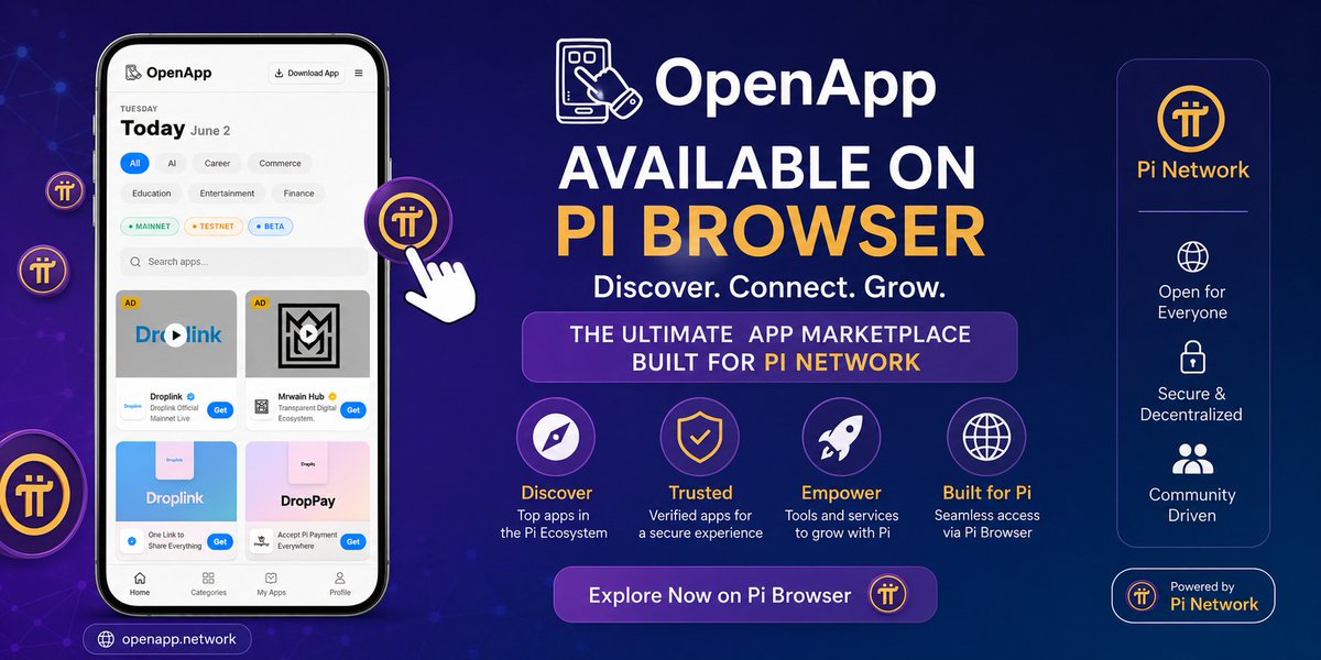 OpenAppOfficial's tweet photo. Discover trusted apps, tools, and services built for the Pi Network ecosystem. @PiCoreTeam 

🔍 Explore new Pi apps
🔐 Secure &amp; decentralized
🌍 Community-driven
📱 Available on Pi Browser
Discover. Connect. Grow.
🌐https://t.co/7tJ56MCkxi
#PiNetwork #OpenApp #PiBrowser #Web3 #Pi https://t.co/5Omhs3orzv