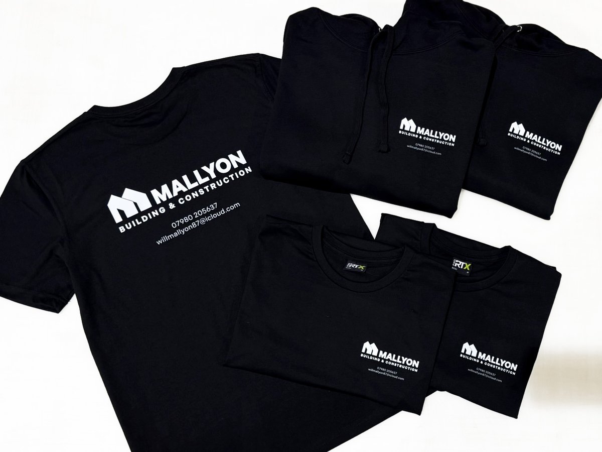 WizardEmb's tweet photo. Custom printed t-shirts and hoodies for MALLYON Building &amp; Construction 👕🏠
Branded workwear ready for the job site! 💯
https://t.co/7YeUcDX90w

#wizardembroidery #workwear #printedtshirts #printedhoodies #tshirtprinting #branding #building #construction https://t.co/QylYALxCRf