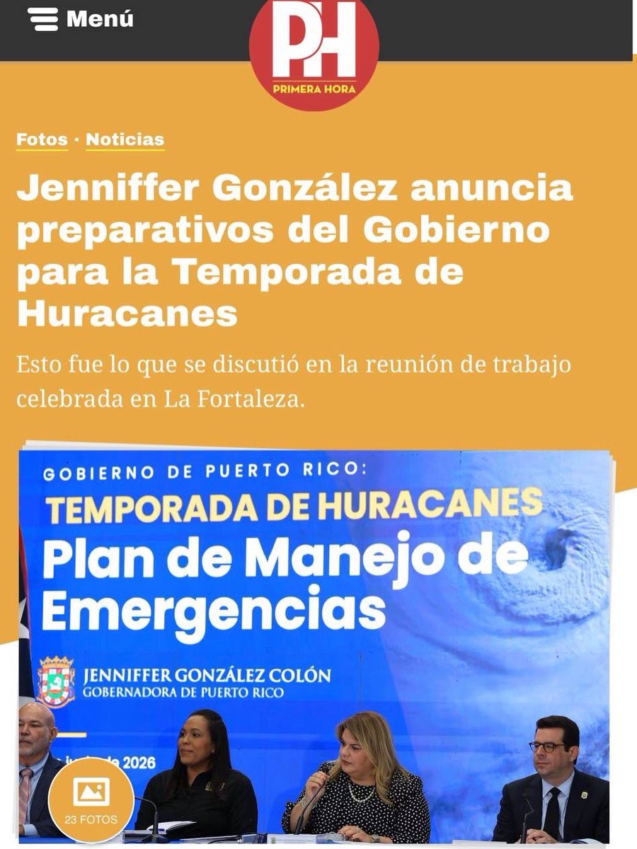 Jenniffer's tweet photo. Hoy hablamos de la preparación que hemos realizado para enfrentar la temporada de huracanes.

Continuamos trabajando todos los días para salvaguardar vidas, fortalecer la infraestructura crítica y atender cualquier emergencia con rapidez y eficacia. https://t.co/s9FldEIjzV