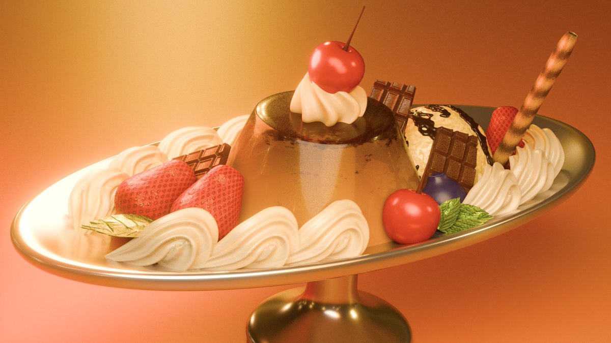 練習21日目 プリンアラモード🍮 #blender #3DCG