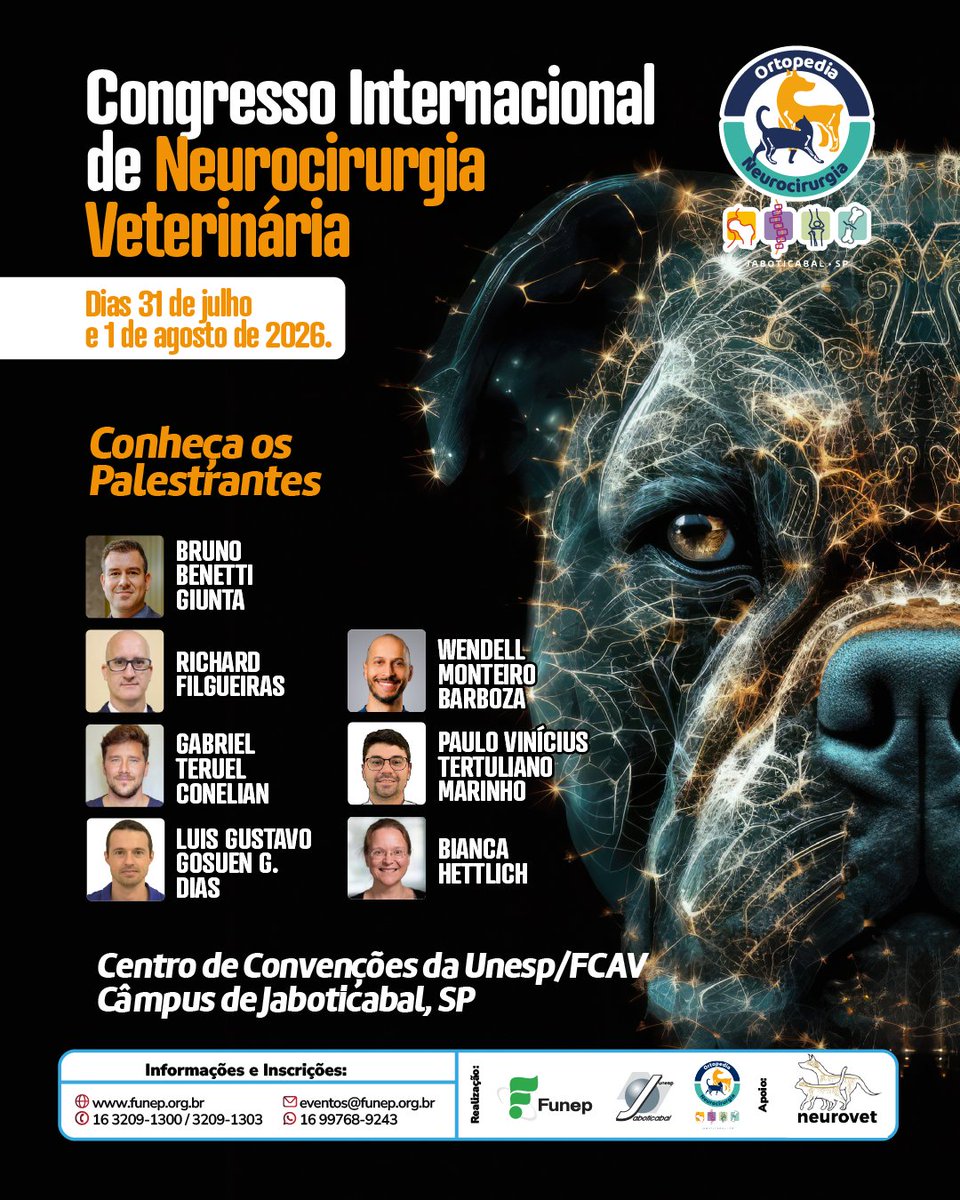 funep's tweet photo. 🧠🐶 Participe do Congresso Internacional de Neurocirurgia Veterinária! Uma oportunidade única para se atualizar sobre os avanços na área, trocar experiências com grandes nomes da neurocirurgia veterinária e aprimorar suas técnicas clínicas e cirúrgicas. https://t.co/5BYoVYS5mR
