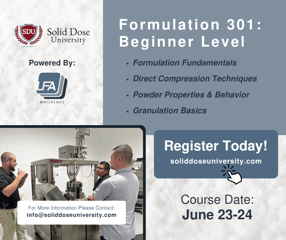 LFA_Machines's tweet photo. NEW: Formulation 301 is now open for registration.

✔ Industry expert instructor
✔ Online checkout available
✔ Group rates available
✔ June 23-24

Be among the first to take SDU's newest course:

https://t.co/1kiljJ0IV2 https://t.co/xvnlupu1y3