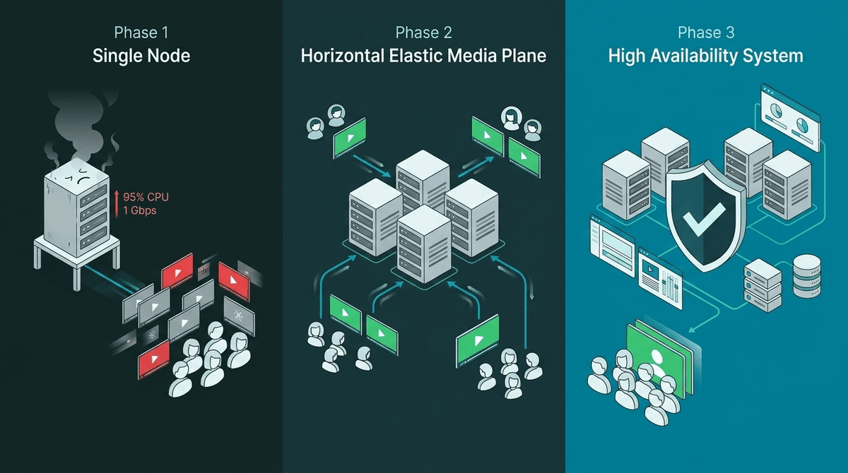 openvidu's tweet photo. 🧵 The Architecture of Scale: Video Conferencing Edition

Launch week is great until a customer schedules a company-wide call

Hundreds join

CPU spikes, bandwidth saturates, and video freezes

Why did it fail?

Real-time media scales very differently from traditional web apps👇 https://t.co/NPmoeZ5umP
