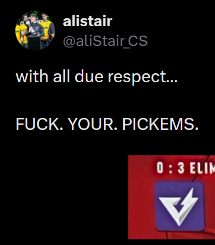 Ozzny_CS2's tweet photo. Australian Teams 🤝 Ruining Pickems

We should have known by now 😭 https://t.co/i2Fp4z5Fry