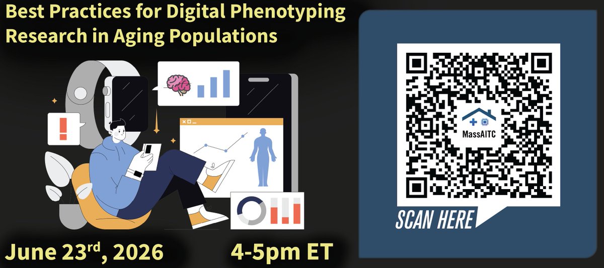 MassAITC's tweet photo. @getNeuroUX @UCSanDiego ✅ Protocol design
✅ Participant burden vs data richness
✅ Adherence
✅ Active + passive data integration
✅ Digital biomarkers
Learn best practices for aging studies on Jun 23.
🔗 https://t.co/Jq4Z7UiIwS
🧵 (3/3)  #DigitalBiomarkers #RealWorldData #AlzheimersResearch https://t.co/FEqjJSZ7zf