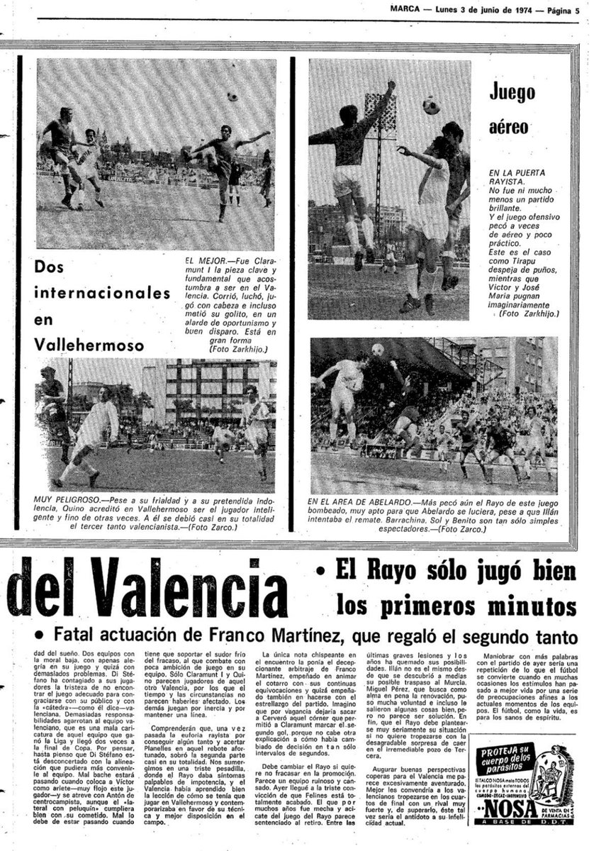 ciberchenet's tweet photo. Tal día como hoy en 1974 el Valencia derrotó al Rayo Vallecano por 0-3 en Vallehermoso, en partido de vuelta de 1/8 de final de Copa, con goles de apláneles, Claramunt y Sergio.

El equipo caería eliminado en cuartos de final frente a la UD Las Palmas. https://t.co/2ec9YeGpzt