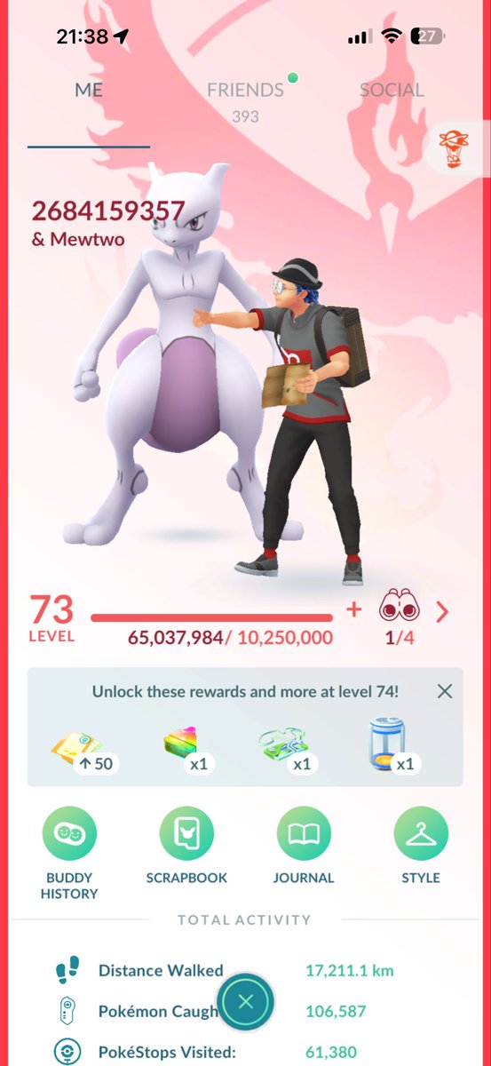 AsoneTokio's tweet photo. ようやく73に上がりました！！
グローバルまでに200キロ歩けるかな🤔

#ポケモンGO
#ポケモンGO好きと繋がりたい https://t.co/DEOatkcDps