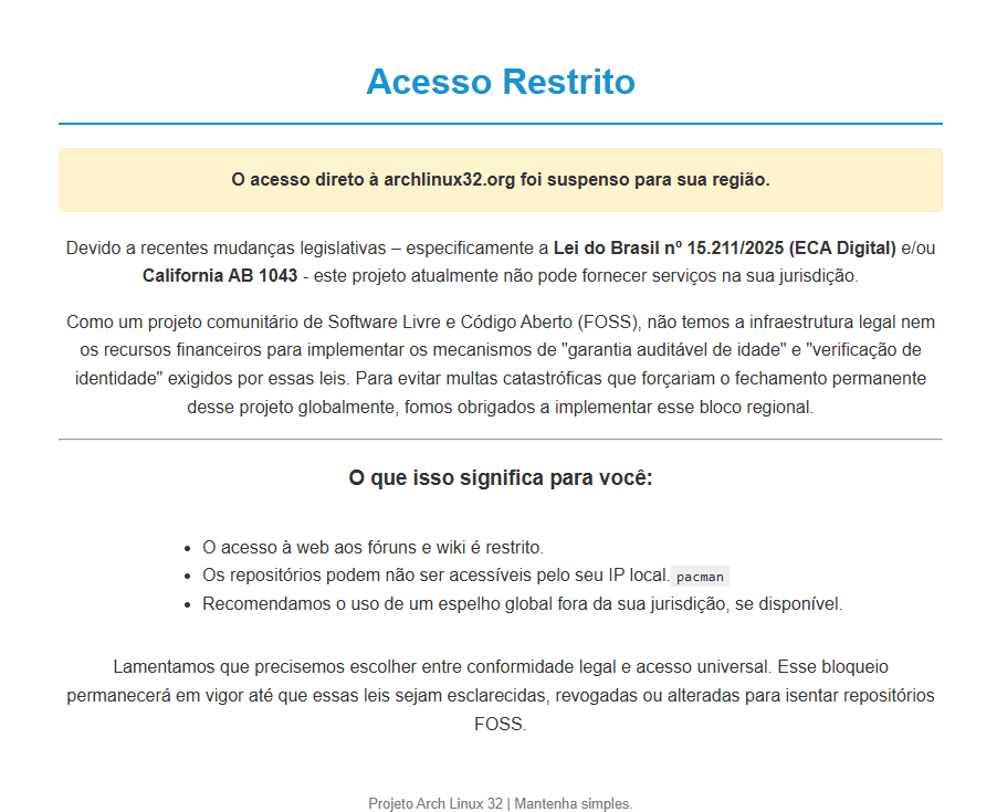 fellyume's tweet photo. Como previsto pelo próprio Felca, diversos sites, jogos e plataformas JÁ ESTÃO bloqueando completamente o acesso de usuários brasileiros.

Se não impedirmos essa medida o quanto antes, CADA VEZ MAIS sites irão bloquear o nosso acesso, nos isolando da internet global. Splinternet. https://t.co/BTC5OIkA0o